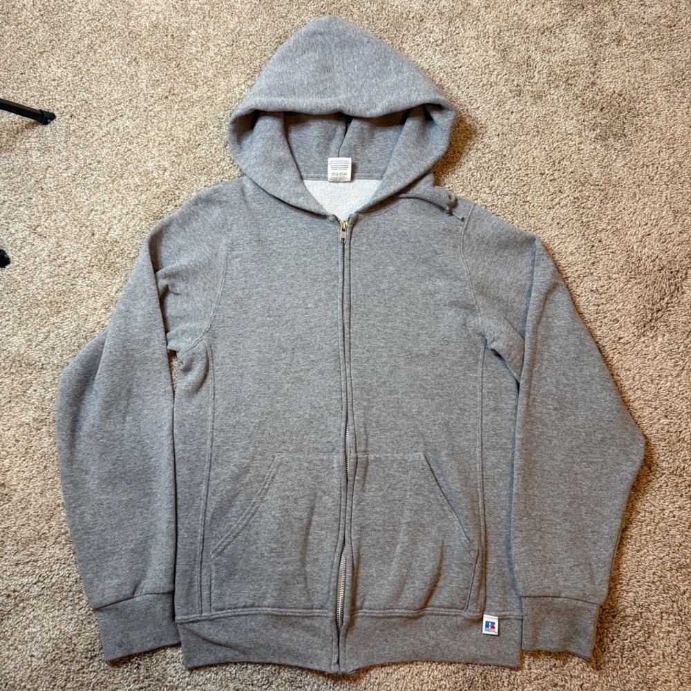 Russell Athletic Full Zip Hoodie Mens Small Gray Fleece Lined Sweatshirt